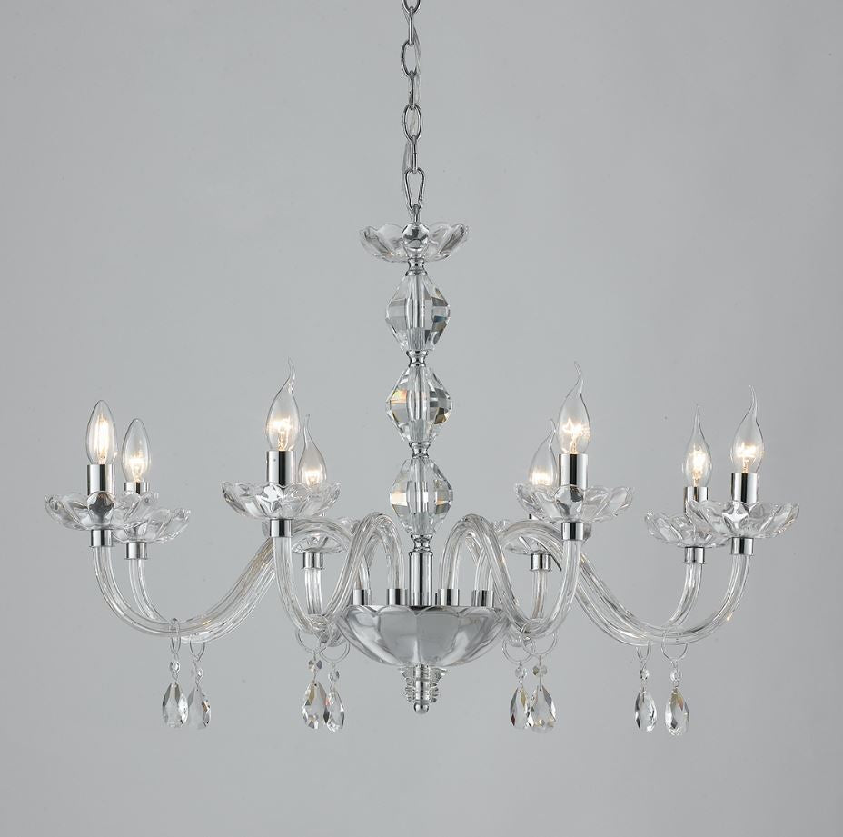 Sospensione 8 luci in cristallo finitura cromo 8XE14 non incl. RIFLESSO Sospensione 8 luci in cristallo finitura cromo 8XE14 non incl. RIFLESSO